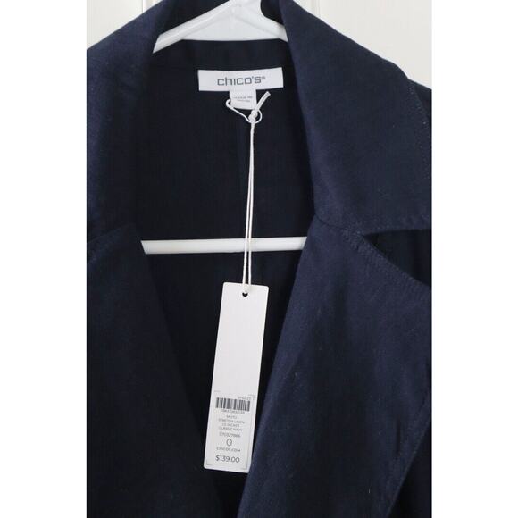 CHICO'S NWT $139 Navy Moto Stretch Linen Light Jacket Top Size 0 US Small - Picture 6 of 6